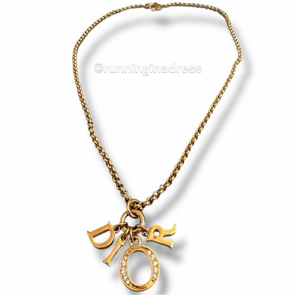 Christian Dior Gold & Crystal DIOR Spelled Out Charm Necklace Dio(r)evolution CD - Picture 3 of 10